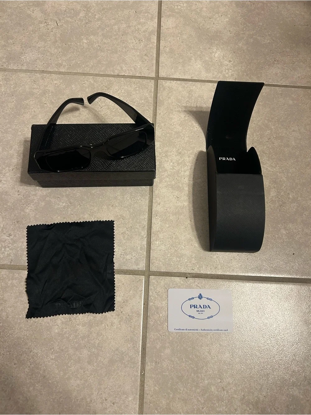 Prada Black Rectangular Men's Sunglasses with Case